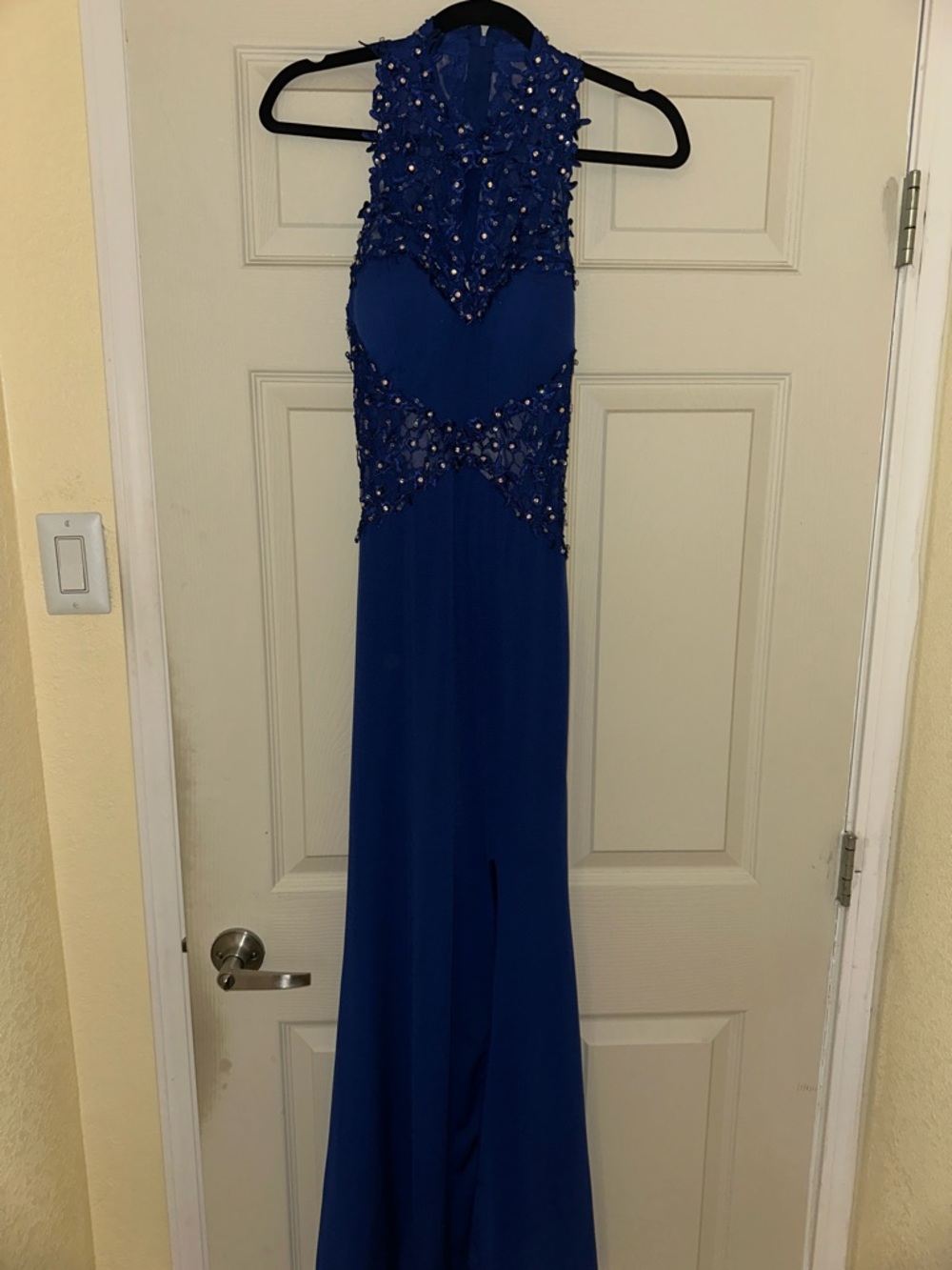 Elegant Beaded Royal Blue Evening Gown